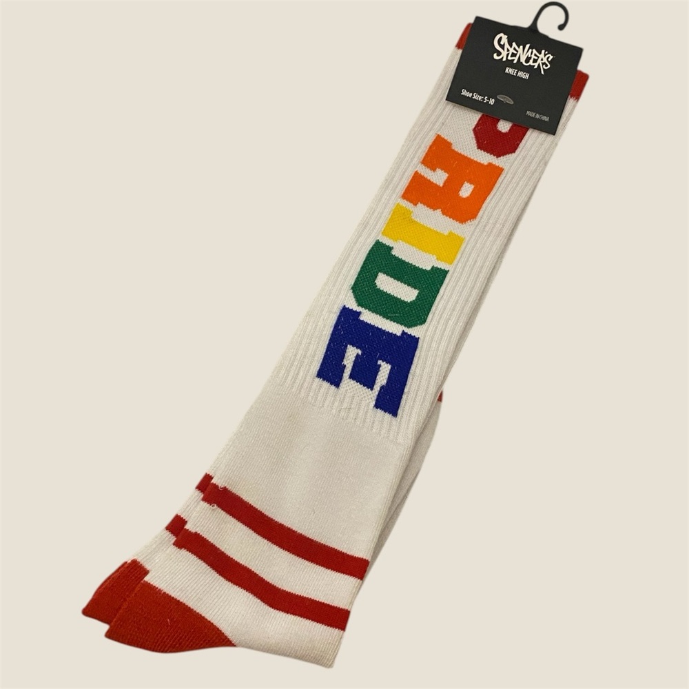 Pride Rainbow Knee High Socks Striped Spencer’s Exclusive Shoe Size 5-10 NWT 14+